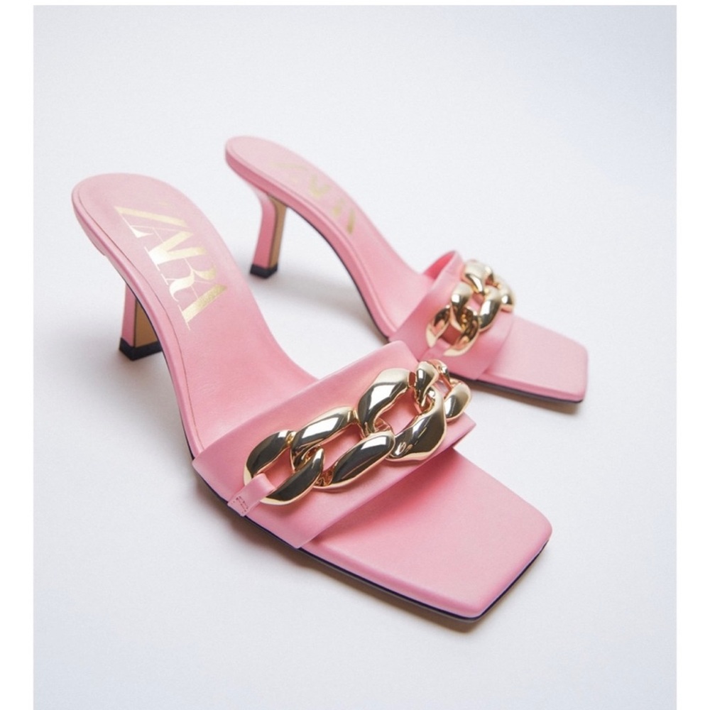 Zara Shoes Zara Heeled Sandals With Chain Detail Gold Pink 37